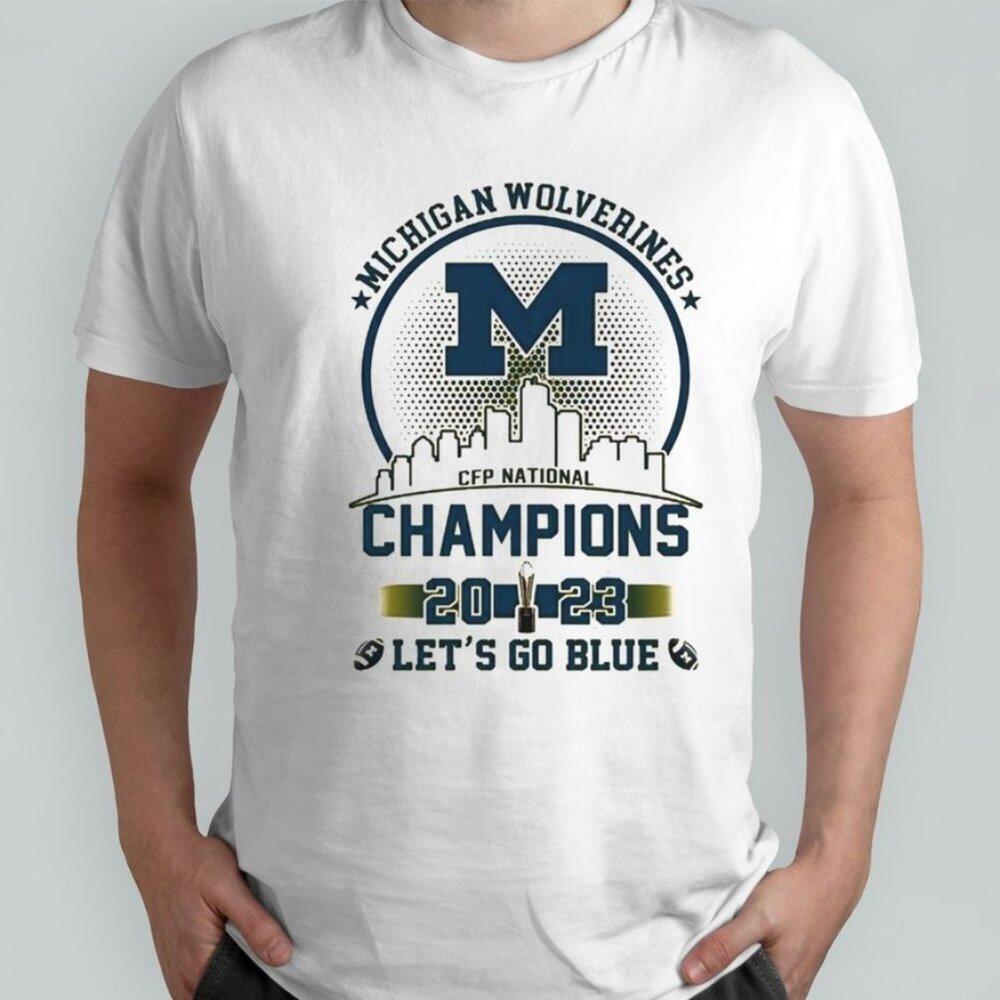Michigan Wolverines 2023 Champions Lets Go Blue Graphic T-Shirt College Tee 159